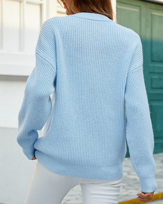 Round neck button solid pullover