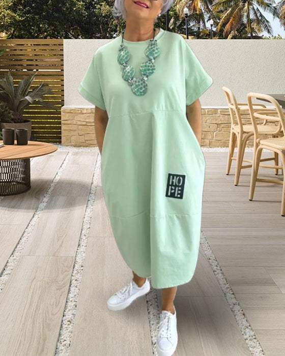 Short Sleeve Casual Straight Pocket Dress