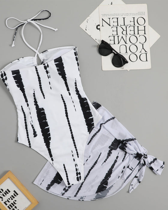 Halter neck one piece bikini two piece set