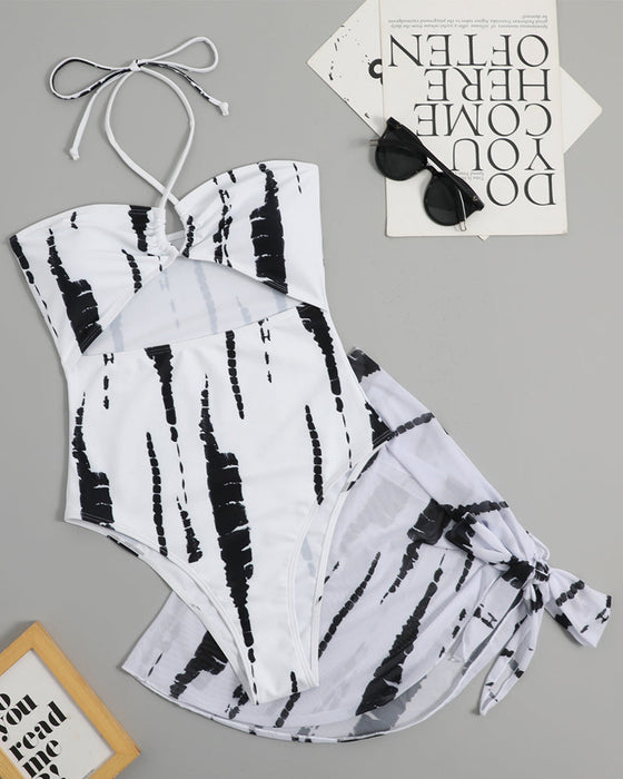 Halter neck one piece bikini two piece set