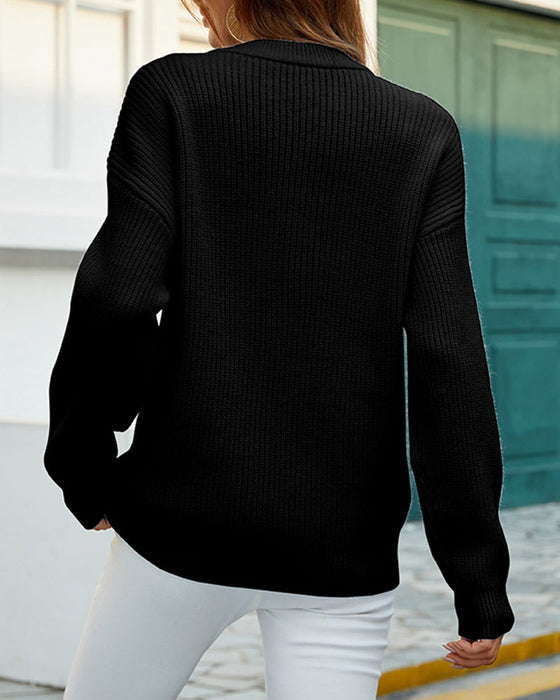 Round neck button solid pullover