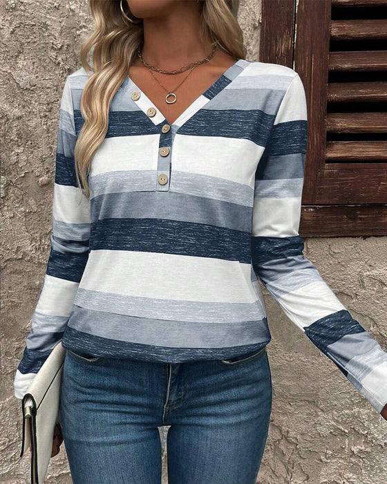 Button V-Neck Printed Top