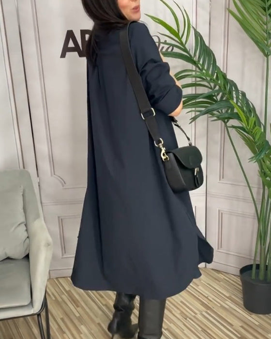 Solid color lapel casual dress