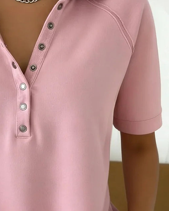 Open Collar Button Casual Top