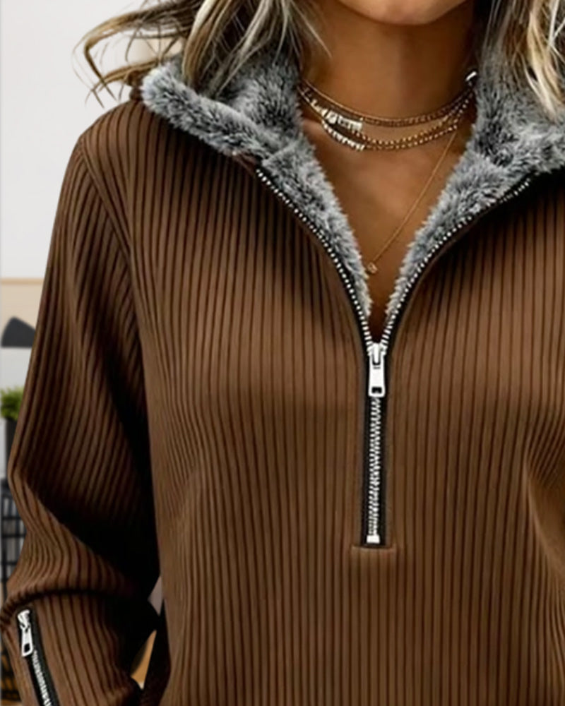Half Zip Collar Casual Sweatshirt