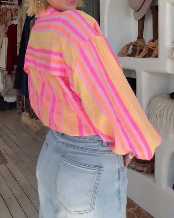 Color-Block Striped Loose Shirt