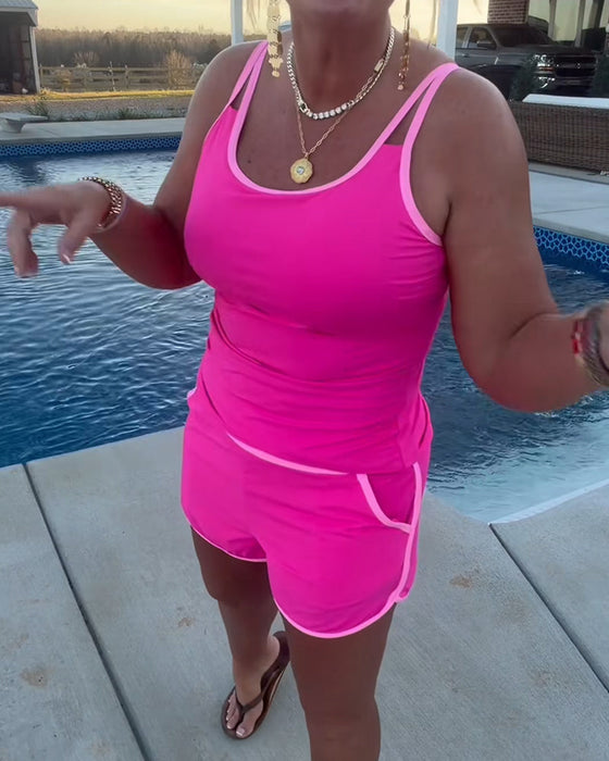 Color Contrast Piping Tankini