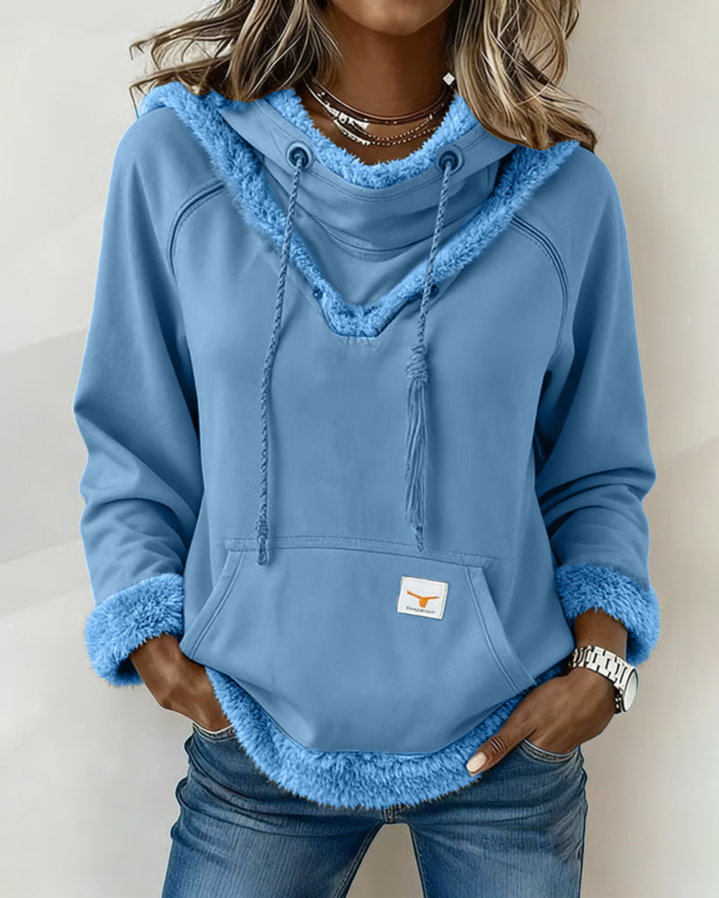 Patchwork Long-Sleeved Pocket Sweatshirt