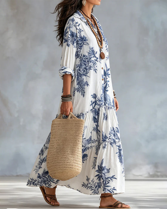 Casual Printed Lapel Dress