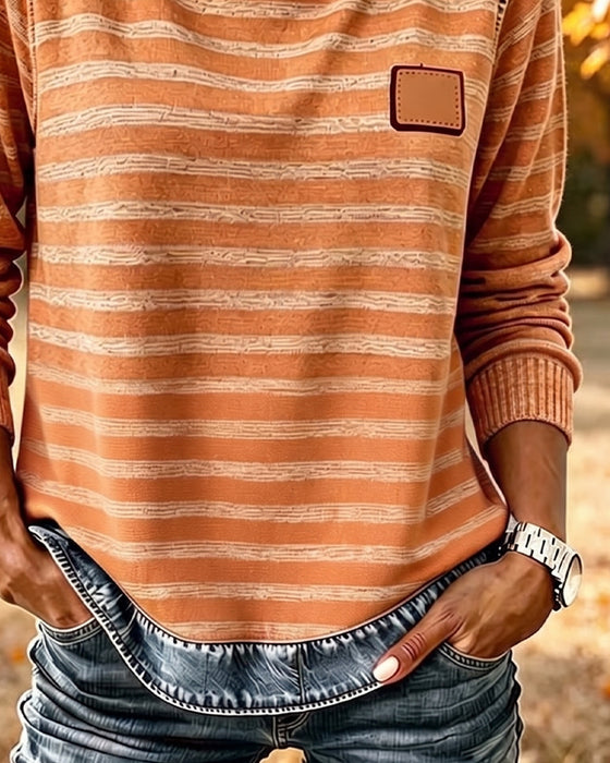 Patchwork Stripe Casual Hoodie