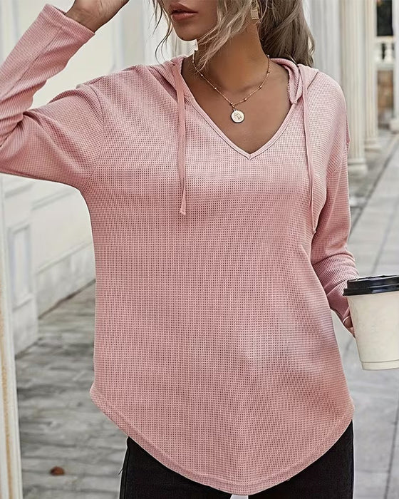 V-Neck Hoodie Irregular Blouse