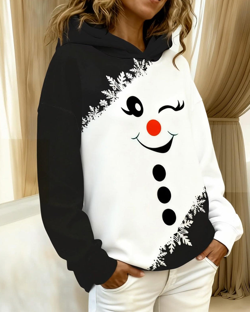 Long-Sleeved Printed Color-Blocked Hooded