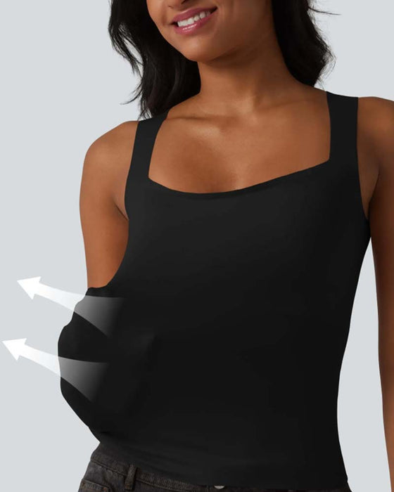Solid Color Square Neck Built-In Bra Tank Top
