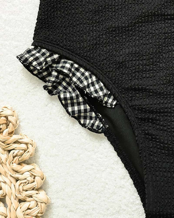 Plaid Ruffle Strapless Bikini