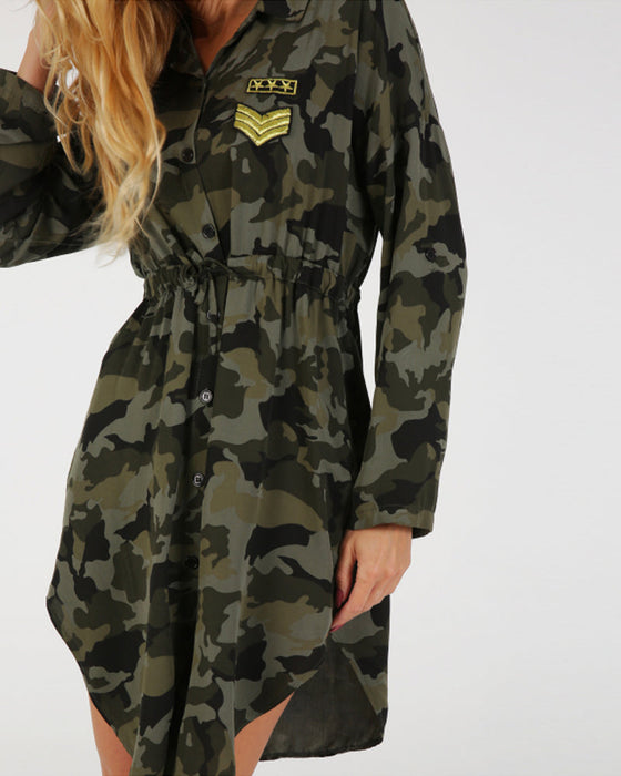 Camouflage Printed Long Sleeve Dress