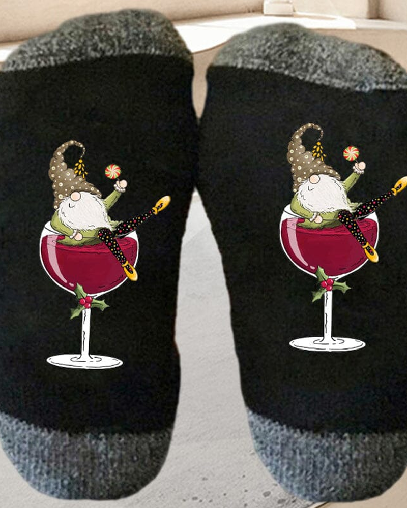 🧦Christmas gnome wine glass unisex crew socks🧦