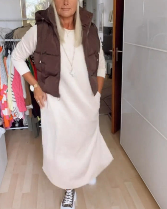 Solid color hooded vest coat