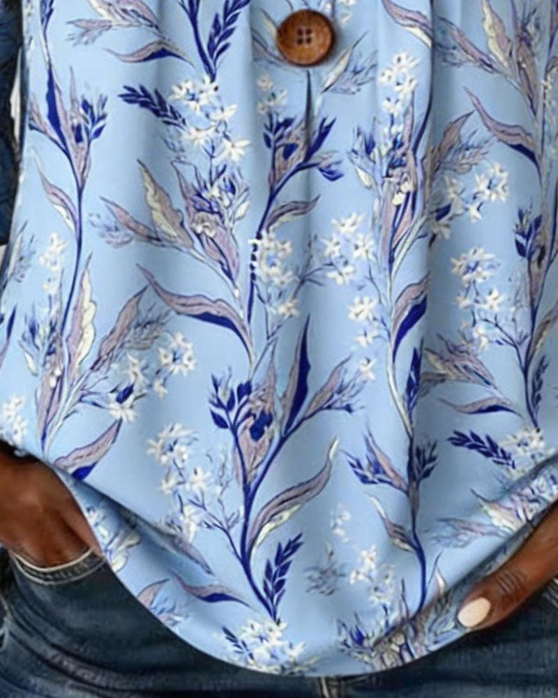 Botanical Print Ruffle-Sleeve Blouse