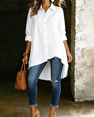 Asymmetrical Fashion Lapel Solid Long Sleeve Shirt