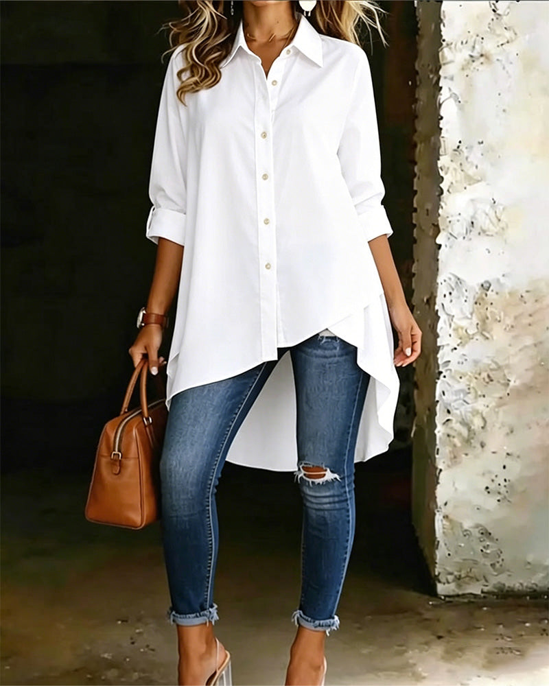 Asymmetrical Fashion Lapel Solid Long Sleeve Shirt