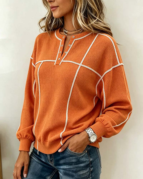 V-Neck Line Long Sleeve Sweatshirt
