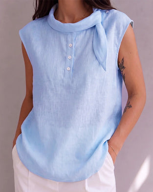 Bow Button Sleeveless Blouse
