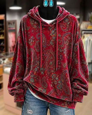 Paisley Print Velvet Hoodie