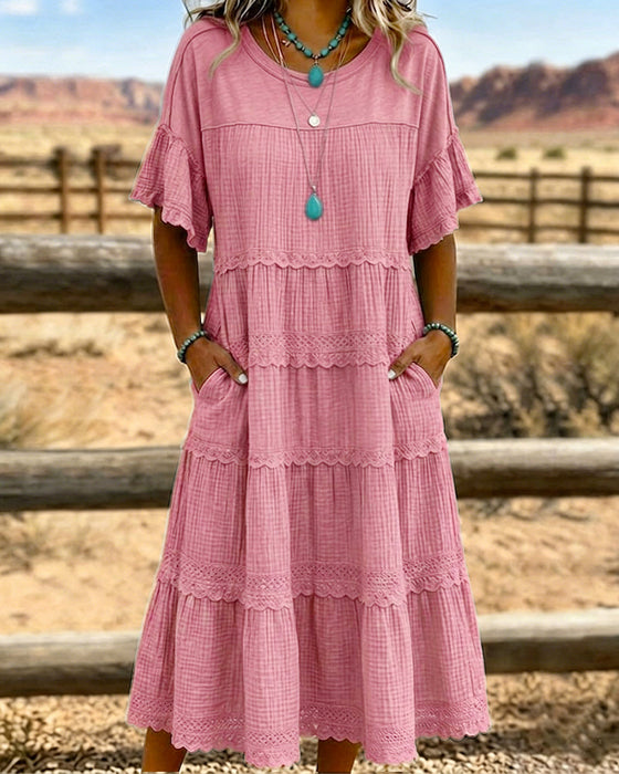 Short Sleeve Pocket Long Dress