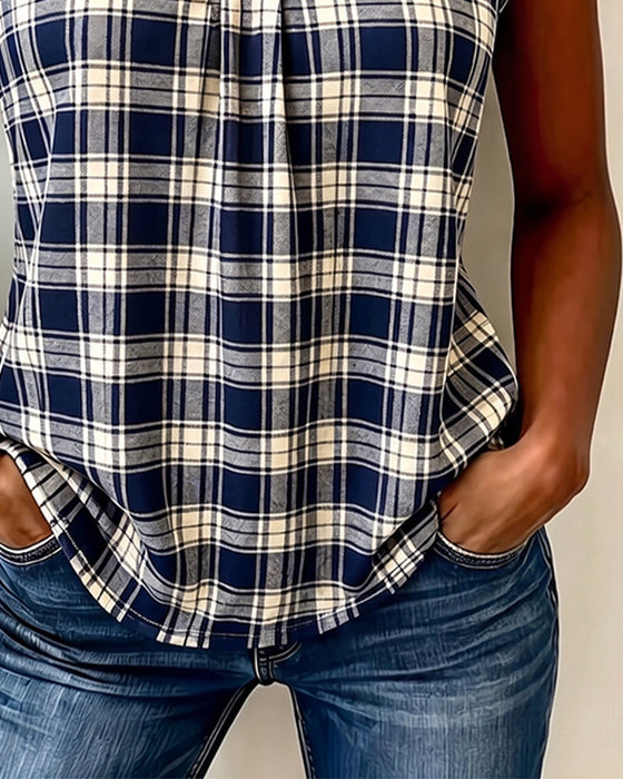 Plaid V-Neck Sleeveless Tank Top