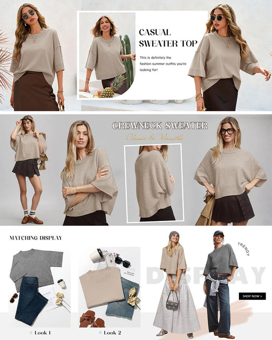Solid Loose Fit Casual Half Sleeve Pullover