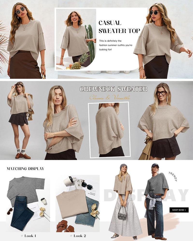 Solid Loose Fit Casual Half Sleeve Pullover