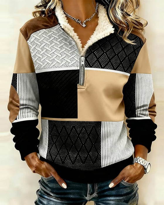 Half-Zip Fleece-Lined Color-Blocked Sweatshirt