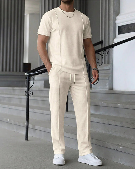 Crewneck Solid Color Drawstring Men's Set