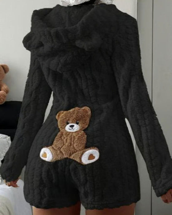 Solid Hooded Fleece Jumpsuit