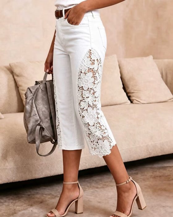 Side Lace Patchwork Ankle-Length Pants