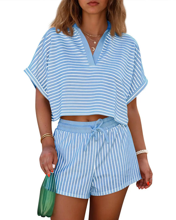 Striped Short V-Neck Set