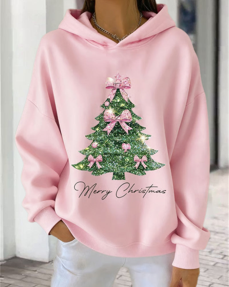 Hooded Casual Christmas Print Sweatshirt