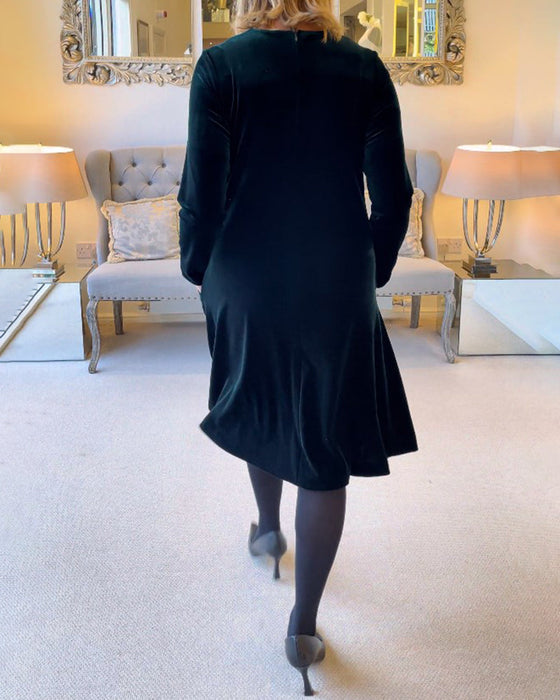 Pocket Velvet Dress with Round Neck