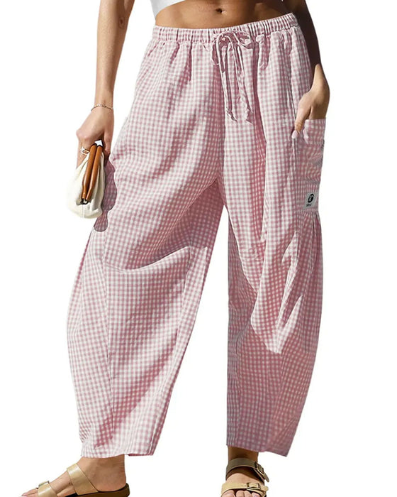 Casual Plaid Print Cropped Pants