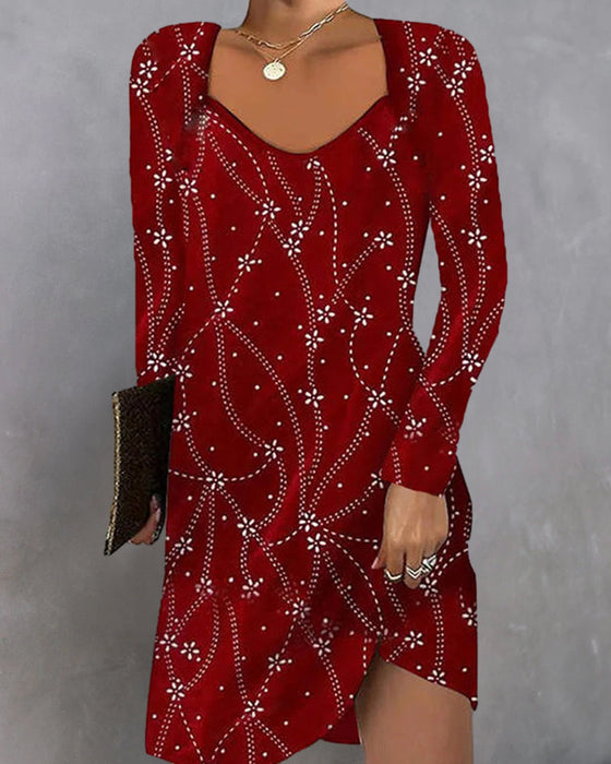 Heart Neckline Long Sleeve Dress