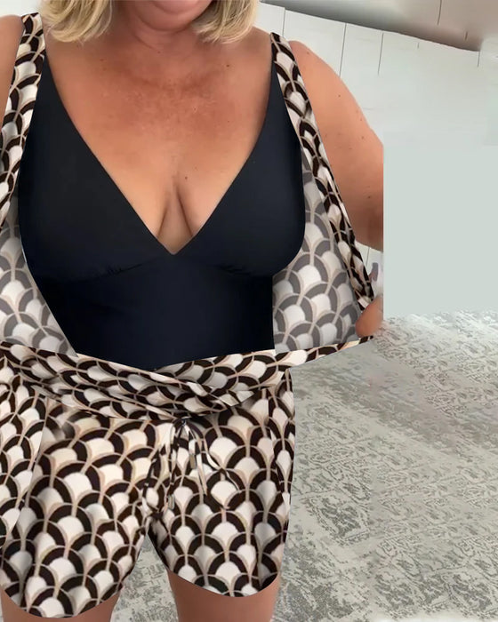 Sleeveless Geometric Two-piece Swimsuit