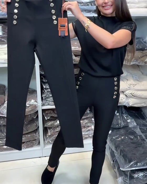 Stylish Button-Up Stretch Pants