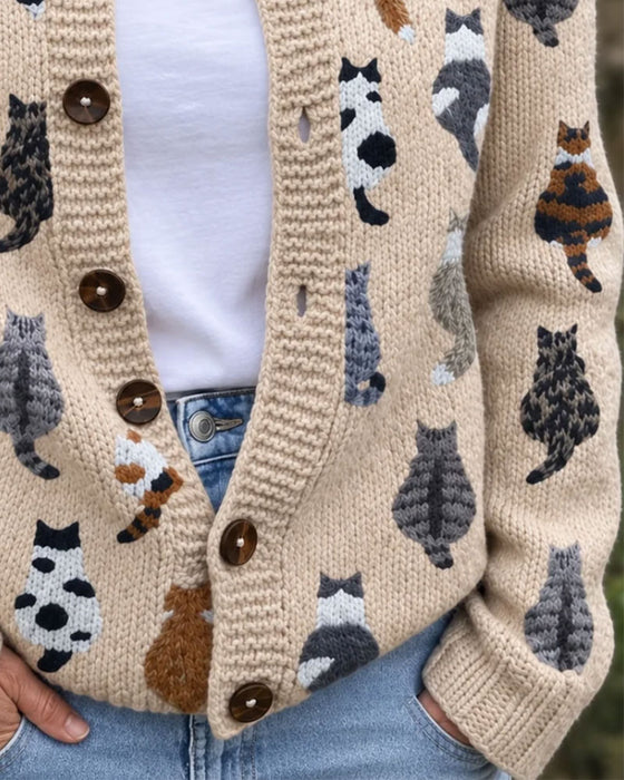 Cat Back Print Knit Cardigan