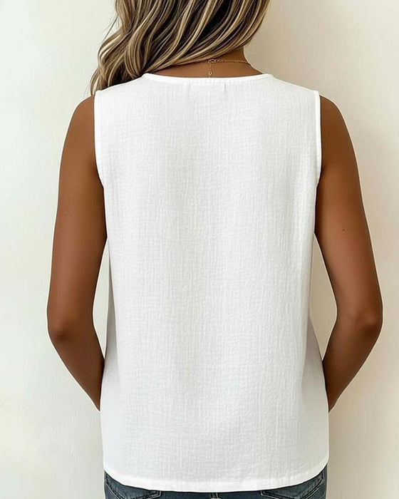 Round Neck Single-Breasted Sleeveless Blouse