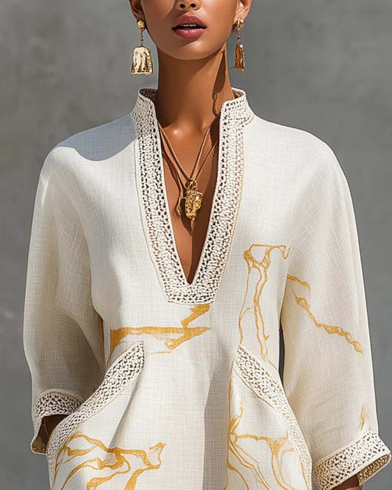 Stand Collar Hollow Half Sleeve Dress