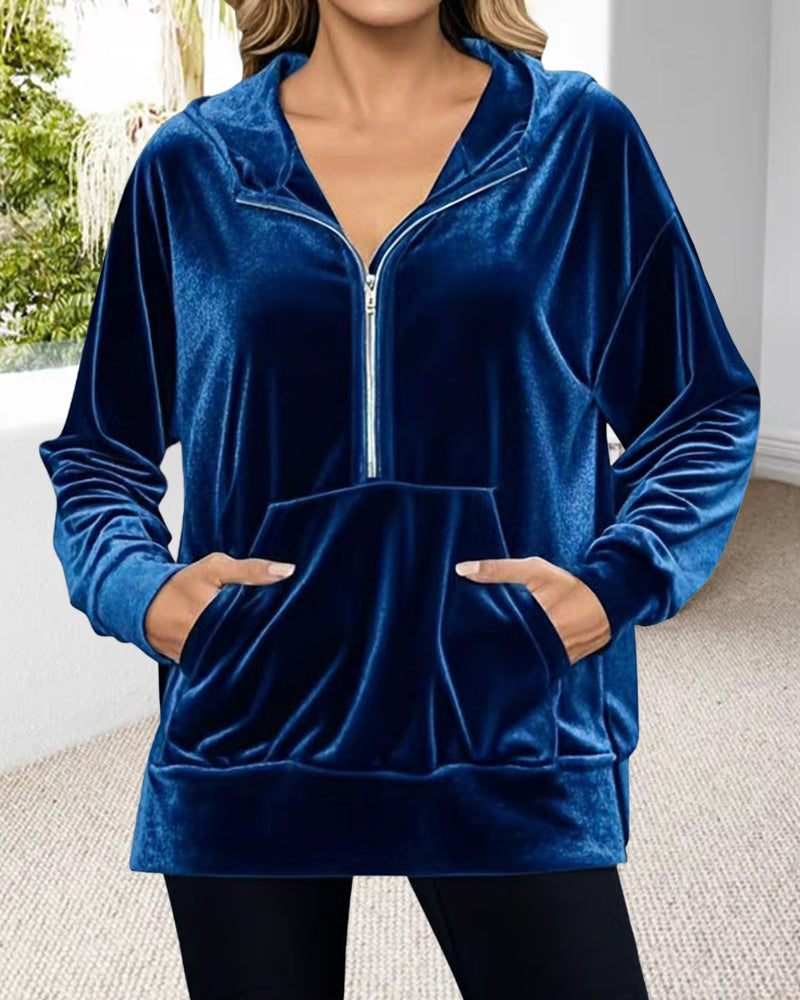 Half-Zip Velvet Hoodie