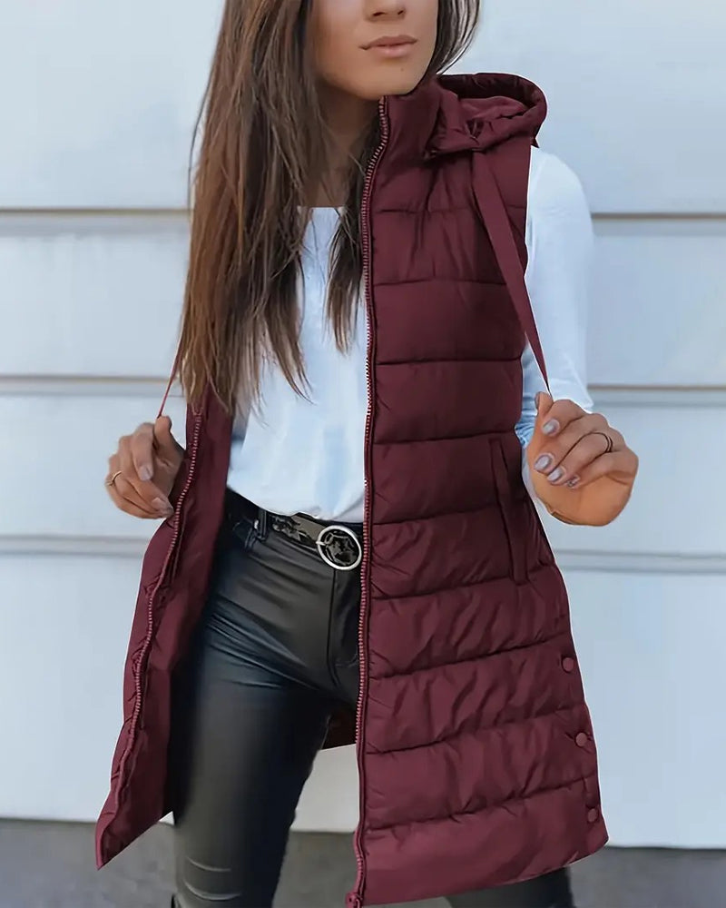 Hooded Mid-Length Vest Coat