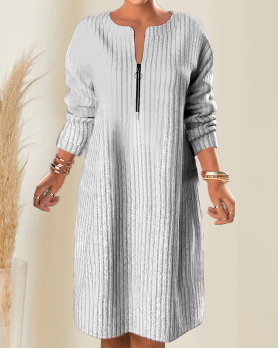 Solid Color Zipper Neck Dress