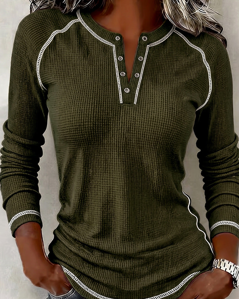 Waffle Henley Long Sleeve Top
