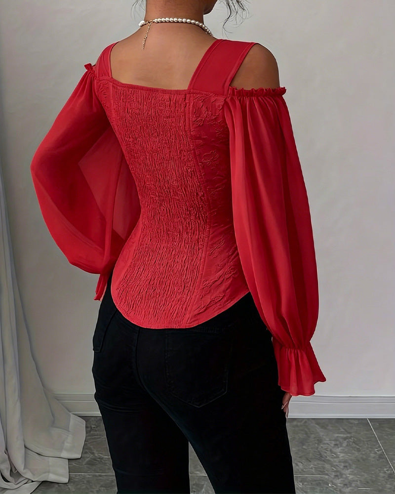 Off-Shoulder Long Sleeve Waist Blouse